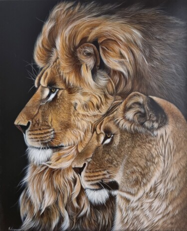 Painting titled "Kings of Jungle" by Viktoriya Nasyrova, Original Artwork, Acrylic