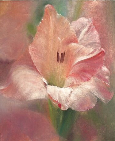 Painting titled "Roze bloem" by Viktoriya Pauwels, Original Artwork, Oil