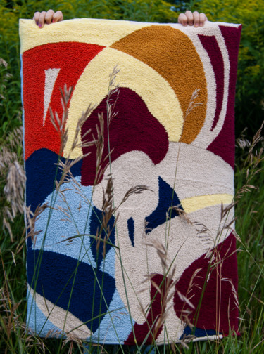 Red Hat. Abstract fiber art Textile Art titled "Red Hat. Abstract f…" by Viktoriya Shpetna, Original Art, Embroidery