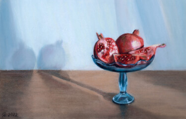 Картина под названием "Pomegranates Still…" - Viktoriya Yakubouskaya, Подлинное произведение искусства, Пастель