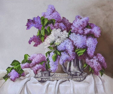 Peinture intitulée "Lilacs Still Life" par Viktoriya Yakubouskaya, Œuvre d'art originale, Pastel