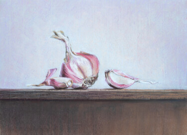 Peinture intitulée "Garlic Still Life" par Viktoriya Yakubouskaya, Œuvre d'art originale, Pastel