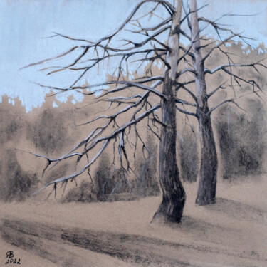 Dessin intitulée "Old Pines Drawing" par Viktoriya Yakubouskaya, Œuvre d'art originale, Fusain