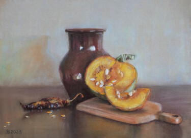 Malerei mit dem Titel "Pumpkin and Chilli…" von Viktoriya Yakubouskaya, Original-Kunstwerk, Pastell