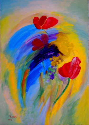 Картина под названием "Poppies" - Viktoriya Korzheva, Подлинное произведение искусства, Акрил