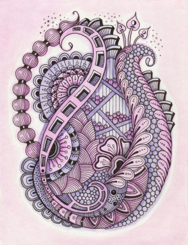 Рисунок под названием "Pink and violet" - Viktoriya Crichton, Подлинное произведение искусства, Акварель