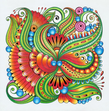 Рисунок под названием "Red petals" - Viktoriya Crichton, Подлинное произведение искусства, Цветные карандаши