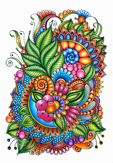 Desenho intitulada "Zentangle Magical f…" por Viktoriya Crichton, Obras de arte originais, Conté