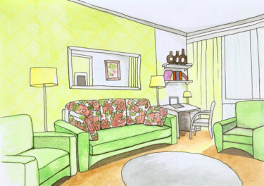图画 标题为“Sketch interior ill…” 由Viktoriya Crichton, 原创艺术品, 水彩