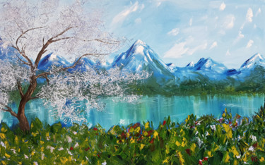 Painting titled "Mountain lake" by Viktoriya Gorokhova, Original Artwork, Oil