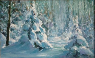 Картина под названием "Winter forest" - Viktoria Korotaeva, Подлинное произведение искусства, Масло