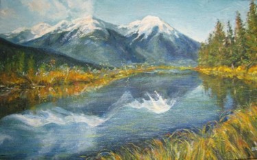 Картина под названием "Mountainous lake" - Viktoria Korotaeva, Подлинное произведение искусства, Другой