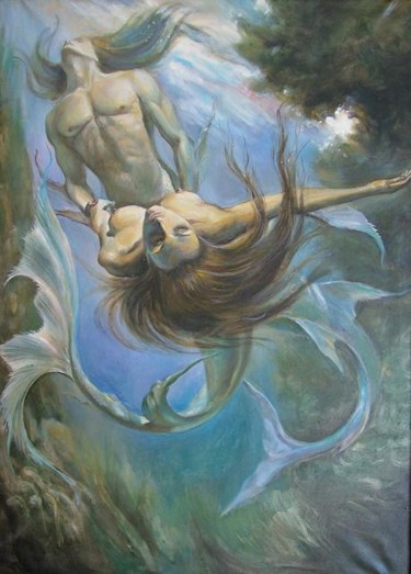 Картина под названием "Water nymphs (copy)" - Viktoria Korotaeva, Подлинное произведение искусства, Другой