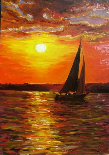 Картина под названием "Sea sunset" - Viktoria Korotaeva, Подлинное произведение искусства, Масло