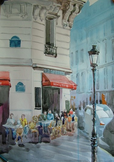 Painting titled "Летнее кафе" by Viktoria Korotaeva, Original Artwork, Oil