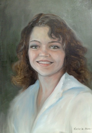 Painting titled "Портрет дочери" by Viktoria Korotaeva, Original Artwork, Oil