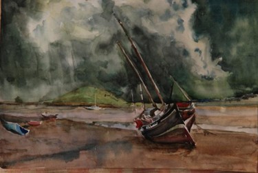 Картина под названием "Лодки" - Viktoria Korotaeva, Подлинное произведение искусства, Масло