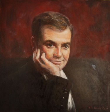Painting titled "Портрет Медведева Д…" by Viktoria Korotaeva, Original Artwork, Oil