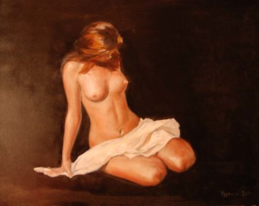 Картина под названием "Сидящая обнажённая…" - Viktoria Korotaeva, Подлинное произведение искусства, Масло