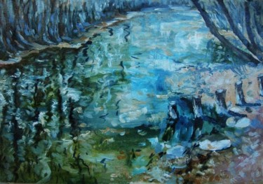 Painting titled "Рисунок на воде" by Viktoria Korotaeva, Original Artwork, Oil