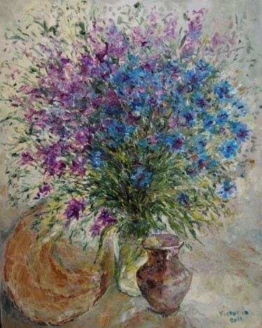 Картина под названием "Полевые цветы" - Viktoria Korotaeva, Подлинное произведение искусства, Масло