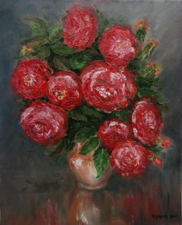 Картина под названием "Красный шиповник" - Viktoria Korotaeva, Подлинное произведение искусства, Масло