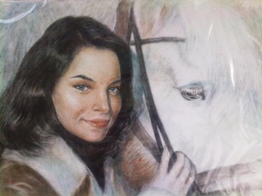 Painting titled "Девушка с лошадью" by Viktoria Korotaeva, Original Artwork, Oil