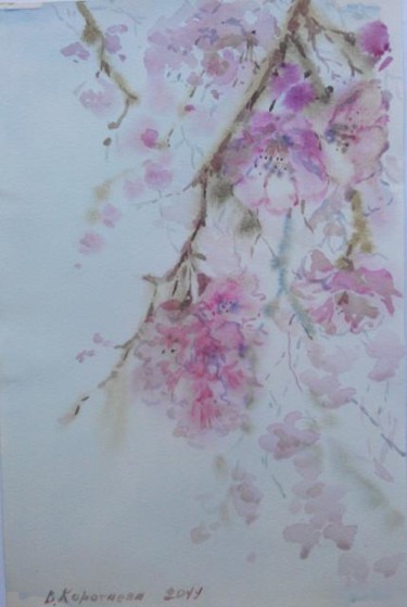 Картина под названием "Цветущая сакура" - Viktoria Korotaeva, Подлинное произведение искусства, Масло