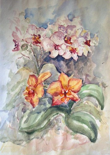 Картина под названием "Орхидеи" - Viktoria Korotaeva, Подлинное произведение искусства, Масло