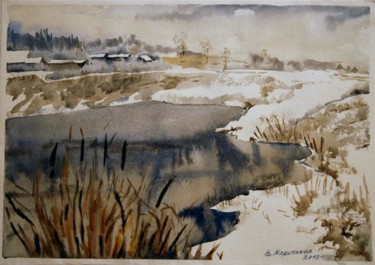 Картина под названием "Озеро зимой" - Viktoria Korotaeva, Подлинное произведение искусства, Масло