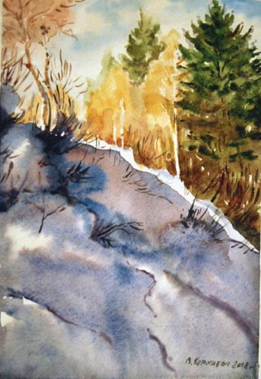 Картина под названием "Зимнее солнце" - Viktoria Korotaeva, Подлинное произведение искусства, Масло