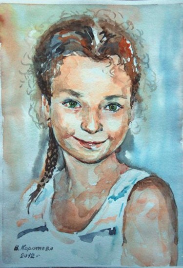 Картина под названием "Портрет девочки" - Viktoria Korotaeva, Подлинное произведение искусства, Масло