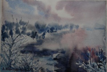 Картина под названием "Зимний вечер" - Viktoria Korotaeva, Подлинное произведение искусства, Масло