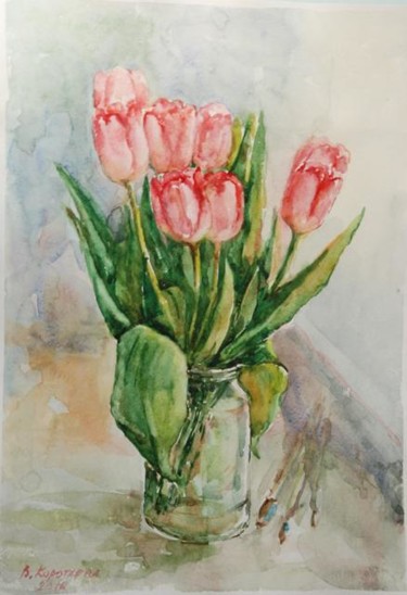 Painting titled "Тюльпаны" by Viktoria Korotaeva, Original Artwork, Other