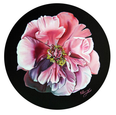 Painting titled "Chinese peony" by Viktoryia Lautsevich, Original Artwork, Oil Mounted on Other rigid panel