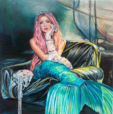 Painting titled "Mermaid Shakira" by Viktoryia Lautsevich, Original Artwork, Oil