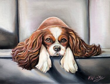 Schilderij getiteld "Cavalier dog" door Viktoryia Lautsevich, Origineel Kunstwerk, Olie