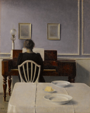 Ζωγραφική με τίτλο "Intérieur avec pian…" από Vilhelm Hammershøi, Αυθεντικά έργα τέχνης, Λάδι