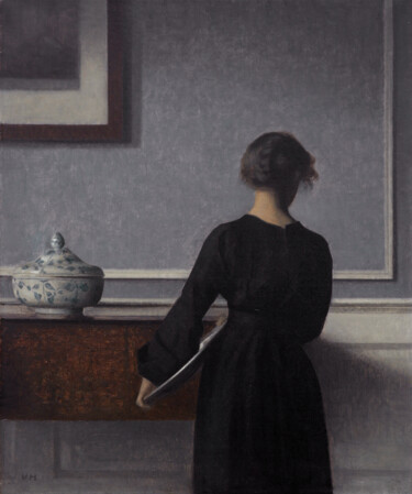 Pintura intitulada "Intérieur avec jeun…" por Vilhelm Hammershøi, Obras de arte originais, Óleo