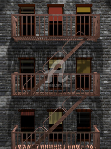 Digitale Kunst mit dem Titel "ESCALIER 1" von Mahmoud Lahbib, Original-Kunstwerk, 3D Modellierung