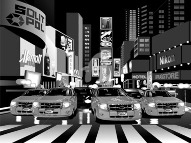 Artes digitais intitulada "TAXIS NEW YORK" por Mahmoud Lahbib, Obras de arte originais, Trabalho Digital 2D