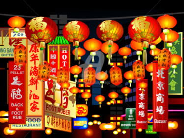 Digitale Kunst mit dem Titel "CHINATOWN" von Mahmoud Lahbib, Original-Kunstwerk, 2D digitale Arbeit