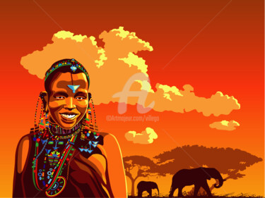 Arts numériques intitulée "FEMME AFRICAINE ET…" par Mahmoud Lahbib, Œuvre d'art originale, Travail numérique 2D