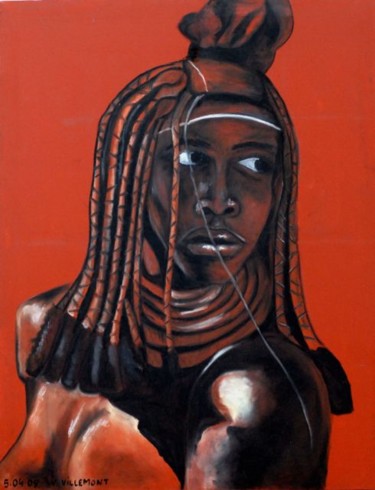 Peinture intitulée "Femme Himbas" par Virginie Villemont, Œuvre d'art originale