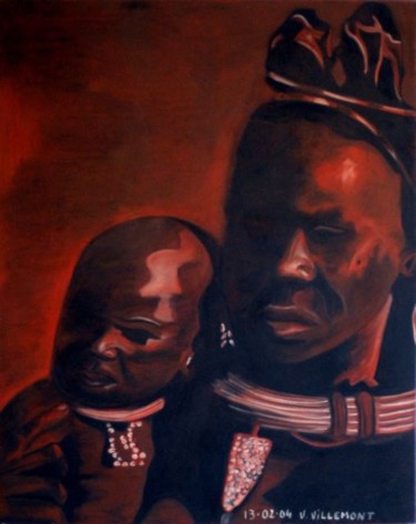 Peinture intitulée "Femme Himbas et son…" par Virginie Villemont, Œuvre d'art originale