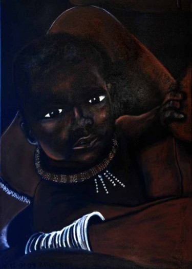 Peinture intitulée "nourisson himbas" par Virginie Villemont, Œuvre d'art originale