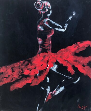 Painting titled "Ballerine rouge" by Isabelle Villena, Original Artwork, Acrylic