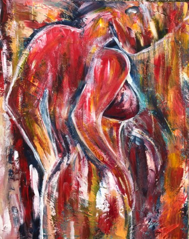 Картина под названием "Peur" - Isabelle Villena, Подлинное произведение искусства, Акрил Установлен на Деревянная рама для н…