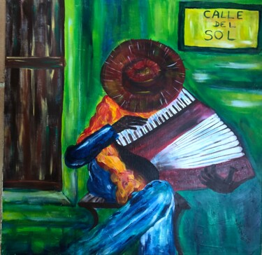 Painting titled "L'accordéoniste" by Isabelle Villena, Original Artwork, Acrylic Mounted on Wood Stretcher frame