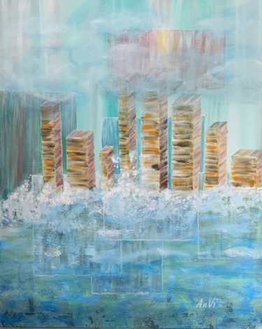 Peinture intitulée "Quand l'eau monte" par Anvi, Œuvre d'art originale, Acrylique Monté sur Châssis en bois